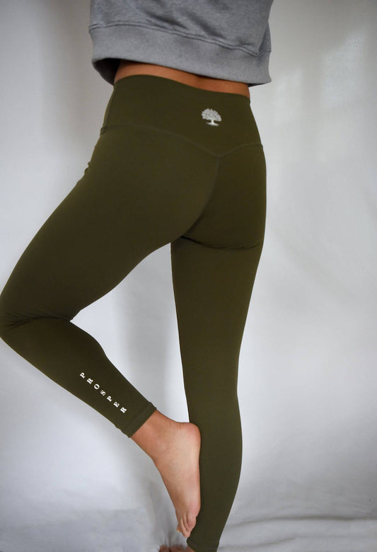 Anthem Leggings Back Olive with Yoga Tree Pose